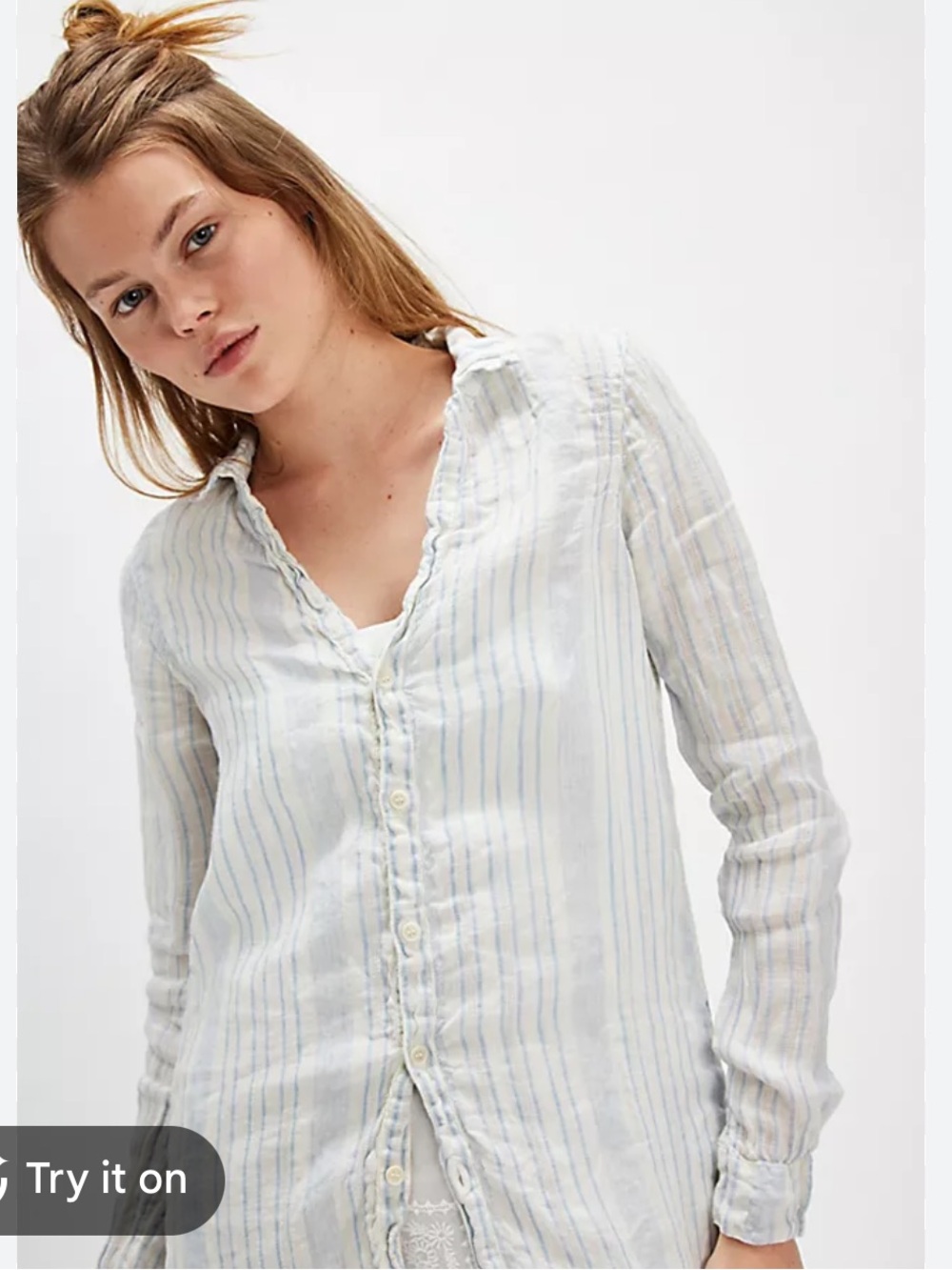 CP Shades Linen Striped Long Sleeve Top